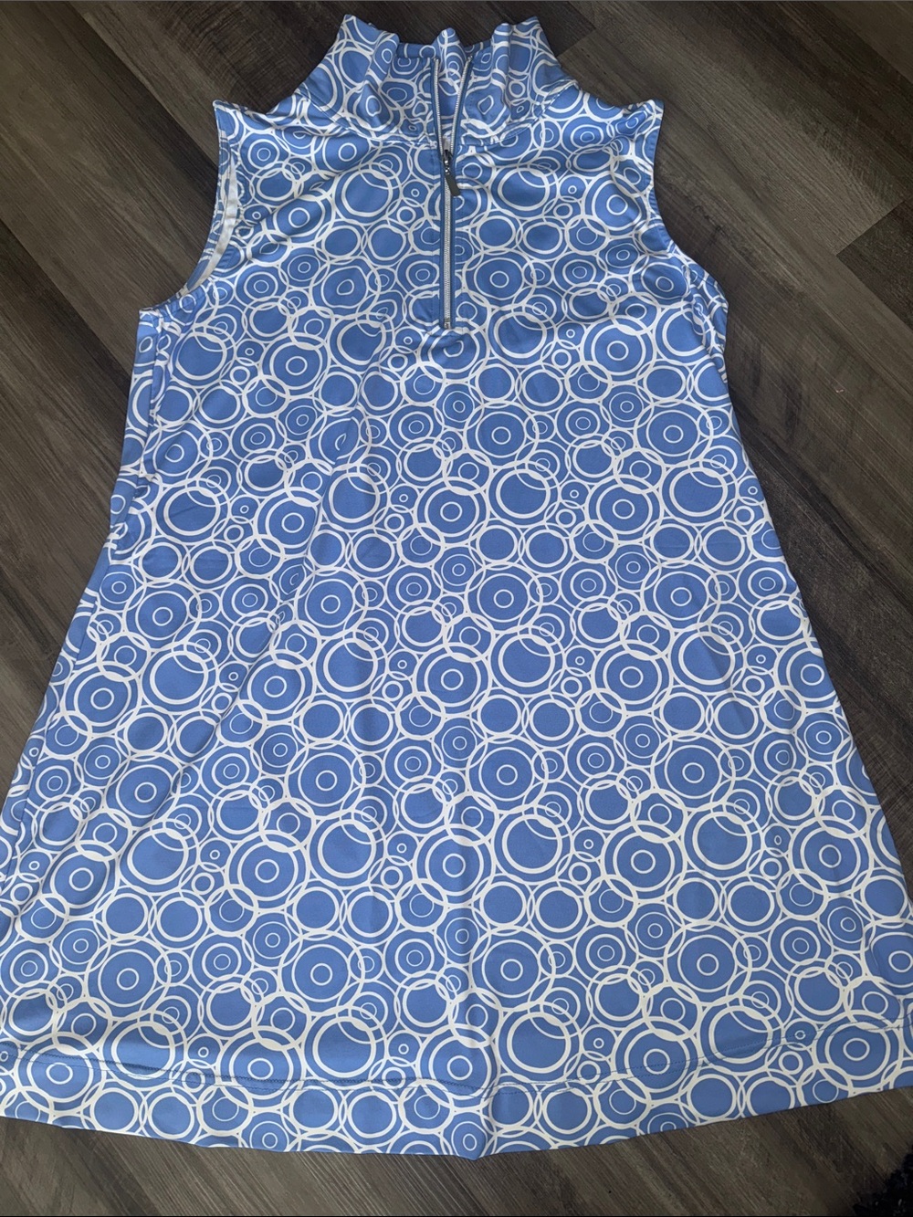 Lulu-B XL dress blue white circles sleeveless resort wear stretch womens 1/4 zip